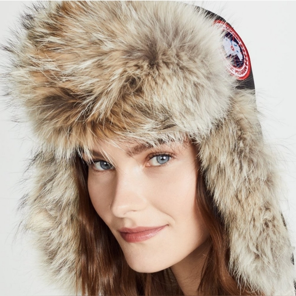 Canada Goose Women's Beige/kids Fur-Trim Trapper Hat